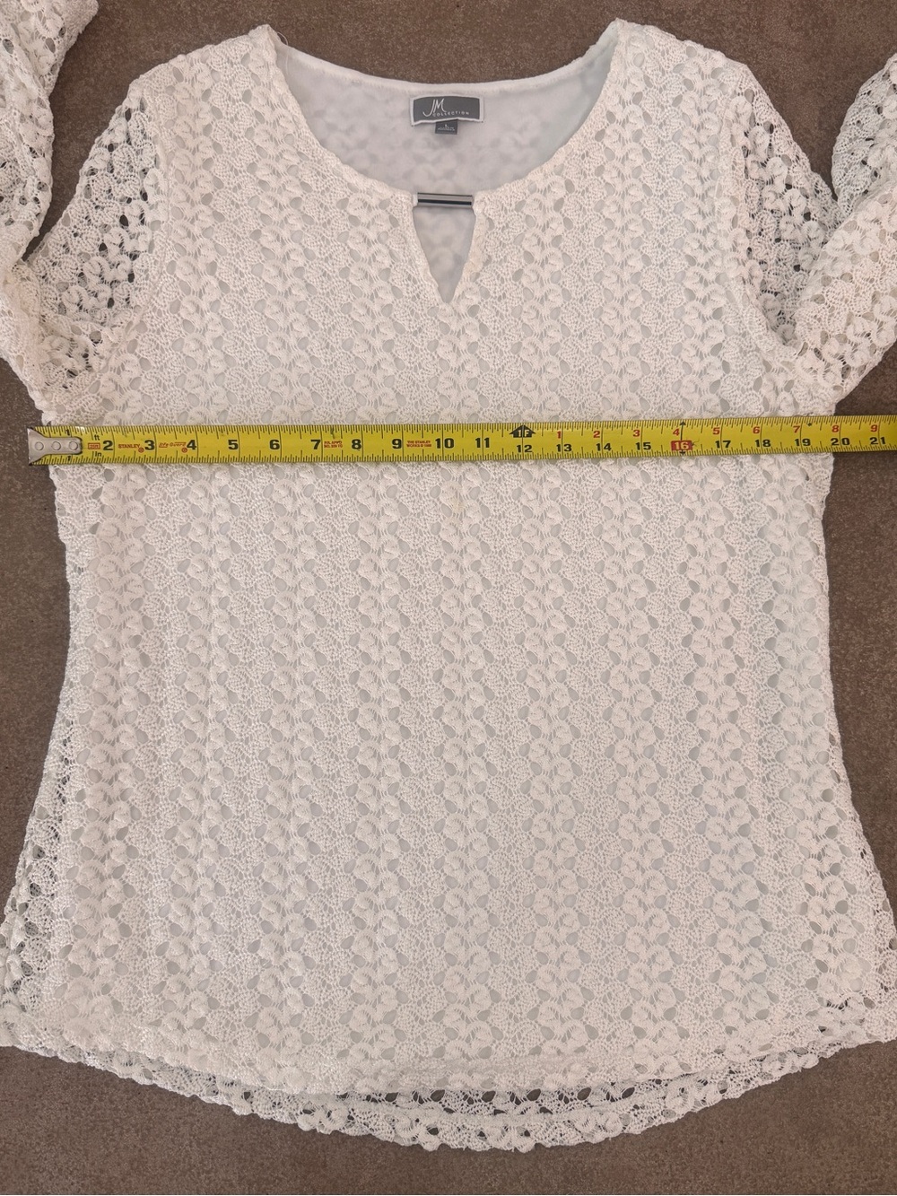 JM Collection White Crochet Lace Blouse Keyhole Neck 3/4 Sleeve Large - Picture 5 of 9
